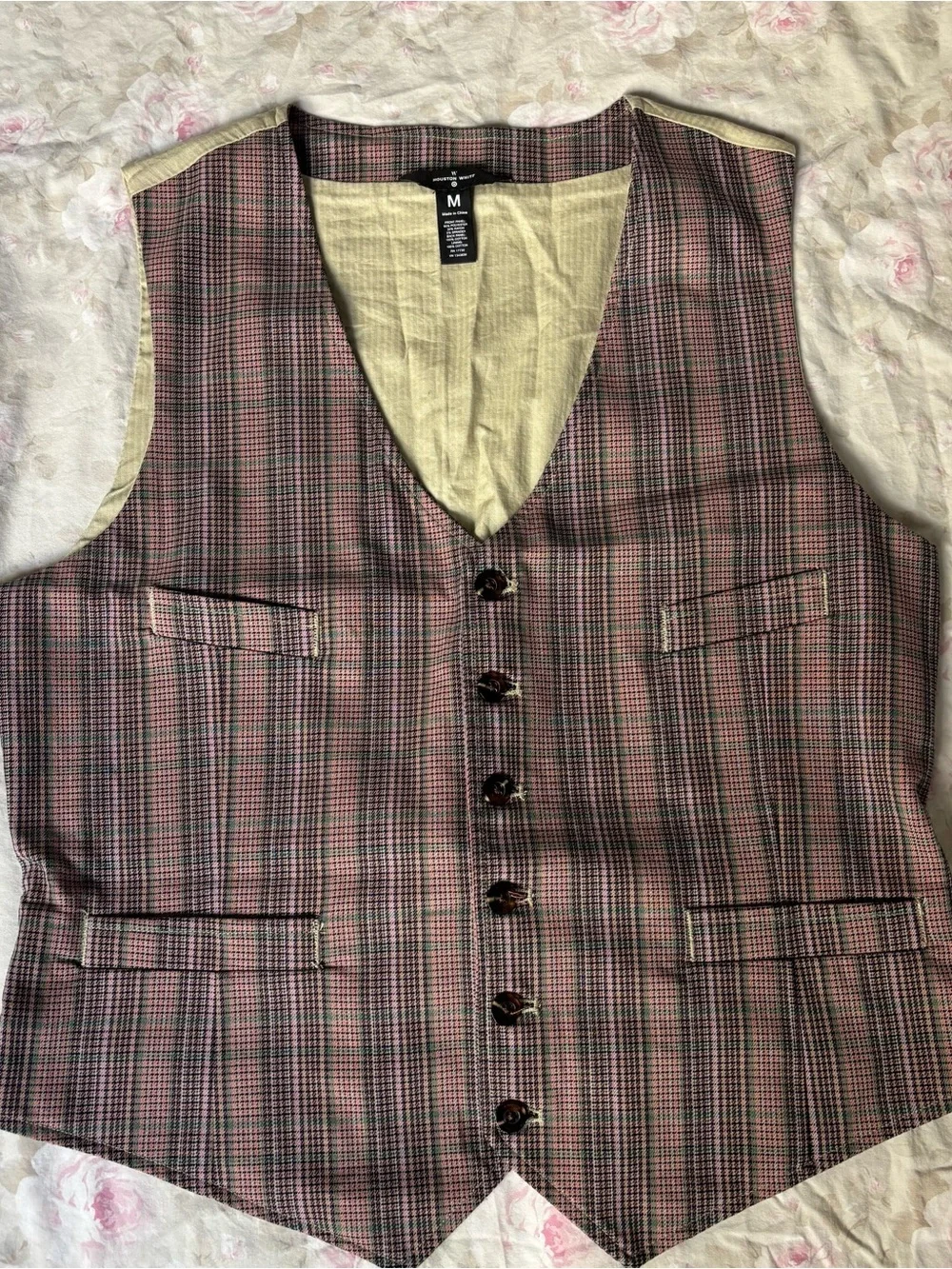 Men's Plaid Vest in Pink and Black - Size M